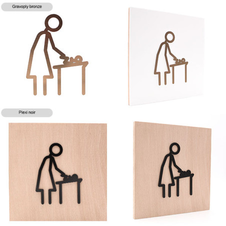 Pictogramme découpé au laser : FEMME CHANGE BÉBÉ