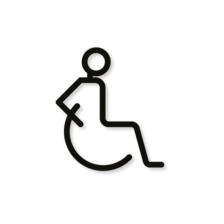 Pictogramme découpé au laser : HOMME OU FEMME DANS UN FAUTEUIL ROULANT (PMR)