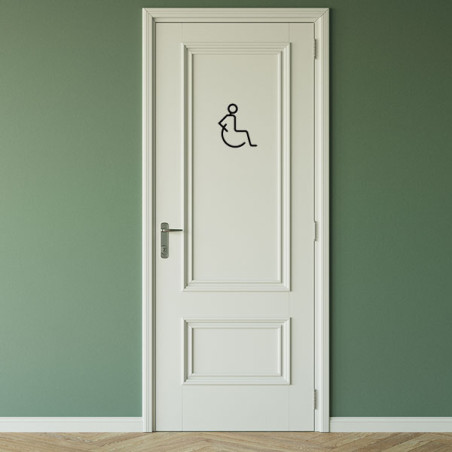 Pictogramme découpé au laser : HOMME OU FEMME DANS UN FAUTEUIL ROULANT (PMR)