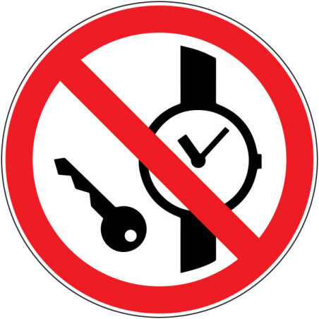 Pictogramme d'interdiction  Interdit aux articles métalliques ou montres interdits