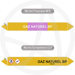 Repérage de tuyauterie NFX ou CLP Gaz naturel BP
