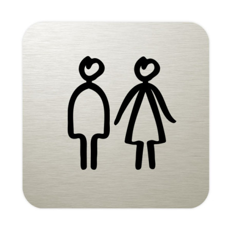 Plaque de porte aluminium brossé :  Toilettes mixtes (typo marqueur)