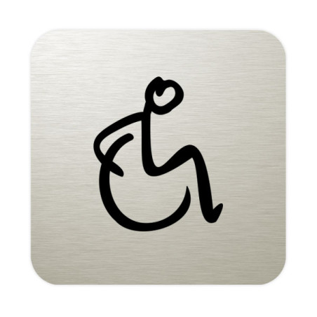 Plaque de porte aluminium brossé :  Toilettes accès fauteuil roulant PMR (typo marqueur)