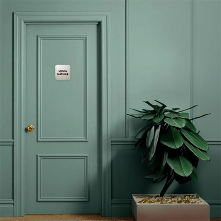 Plaque de porte aluminium brossé :  Local Ménage
