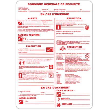 Panneau consigne  Consignes générales de sécurité