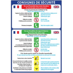 Panneau consigne  Consignes de sécurité bilingue (hotel)