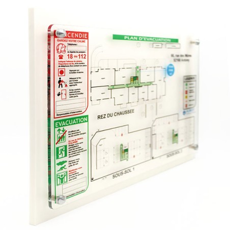 Plan d'intervention sur plexi avec angles arrondis et film dépoli, format A4 à A2