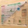 Plan d'intervention plexiglas transparent avec pictogrammes de sécurité incendie normalisés