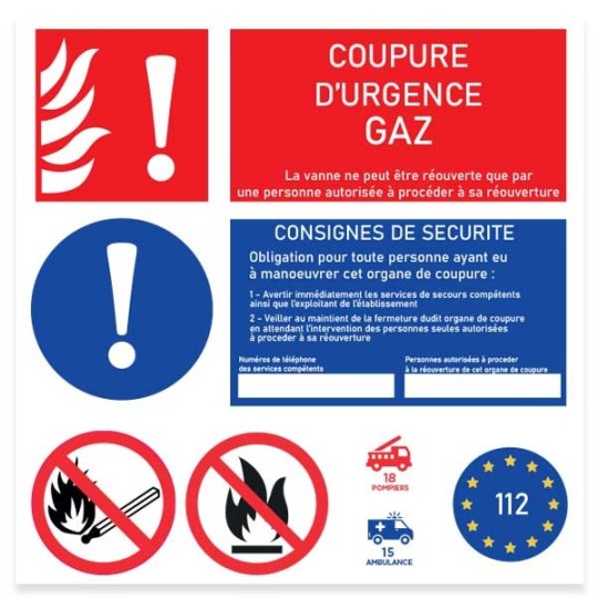 Panneau consigne coupure d'urgence GAZ